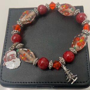 Sterling silver charms on glass bead bracelet Christmas
